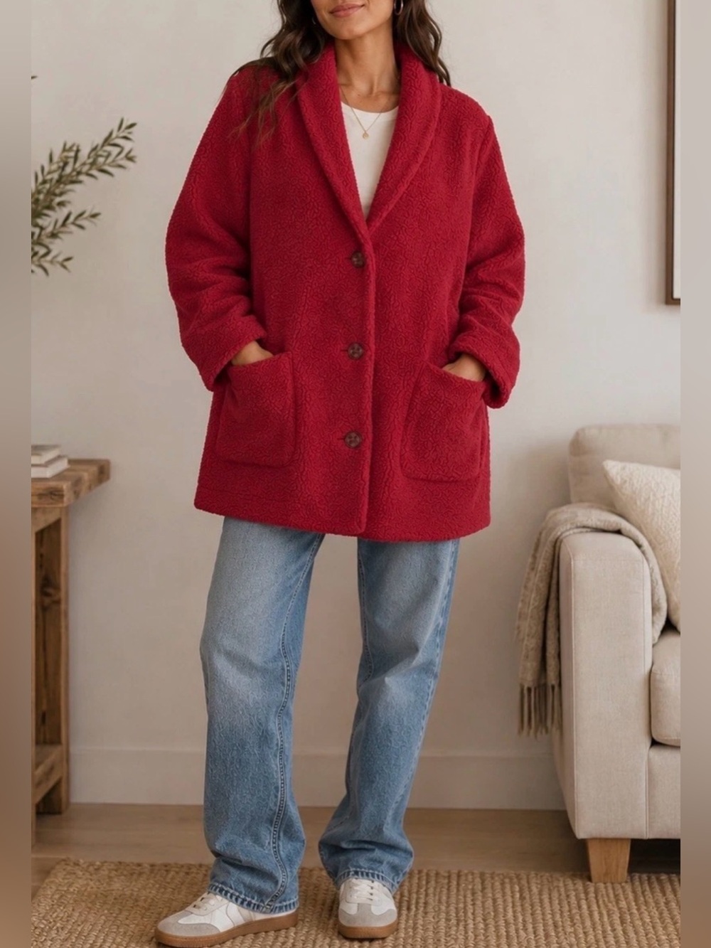 VTG Y2K Women’s Medium Sherpa Jacket Teddy Bear Blazer Coat Kristen Blake